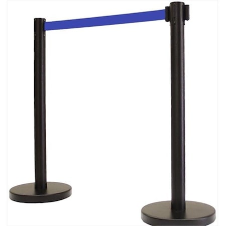 Vic Crowd Control Inc VIP Crowd Control 1102-10 14 in. Flat Base Black Post & Cover Retractable Belt Stanchion - 10 ft. Dark Blue Belt 1102-10